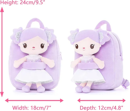 Vista 2 de Gloveleya Mochila para niños pequeños con muñeca púrpura caramelo de 9 pulgadas