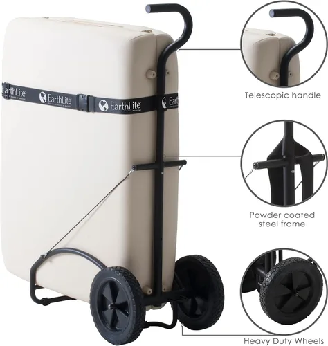 Vista 8 de EARTHLITE Carrito para Mesa de Masaje Traveler - Plataforma Resistente con Ruedas de Goma Grandes y Mango Telescópico / Se Adapta a la Mayoría