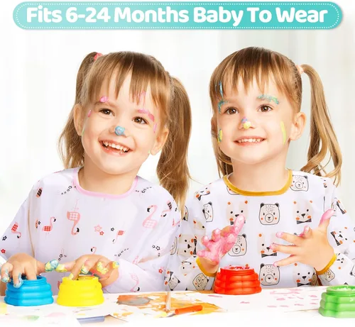 Vista 7 de Tarpop Baberos de manga larga para bebés, paquete múltiple, impermeables, de manga suave, para bebés y niños pequeños que comen alimentación