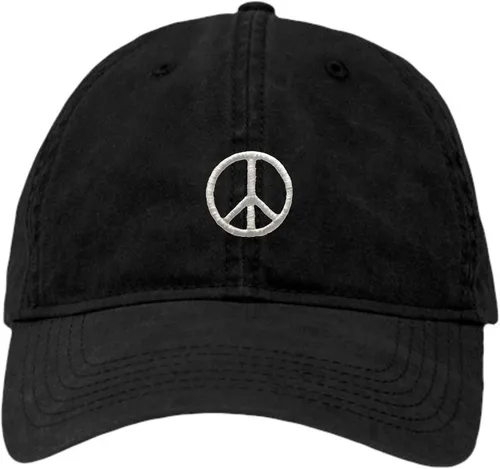 Go All Out Sombrero de papá bordado con signo de paz para adultos Negro