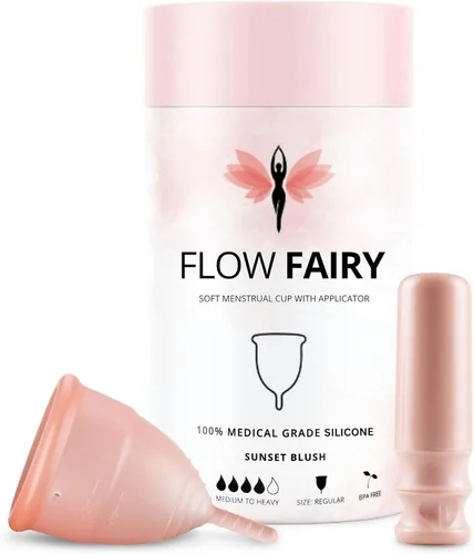 Vaso menstrual con aplicador – Reutilizable 100% silicona de grado médico para principiantes – Sin fugas, ecológico, sin BPA y látex, hasta 12 horas