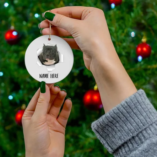 Vista 3 de Personalized Name American Bully Black Christmas Tree Ornaments Circle Ceramic Decorations Gifts for Dog Lovers Owners