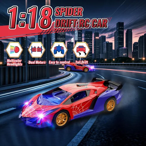 Vista 8 de ZIROKAY Coche de Control Remoto de Araña con Luces Intermitentes Multicolor, Coches RC de Derrape, Juguetes de Araña Regalos para Niños de 3 4 5 6 7