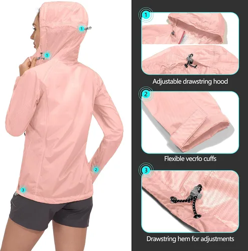 Vista 4 de Little Donkey Andy Chaquetas de lluvia impermeables para mujer, ligeras, UPF50, para senderismo, viajes, pesca