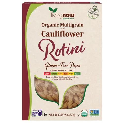 Vista 10 de AHORA, Living NOW, NOW Alimentos naturales, codos orgánicos multigrano y coliflor, pasta sin gluten, hecha sin lácteos, trigo, soja, nueces, maíz