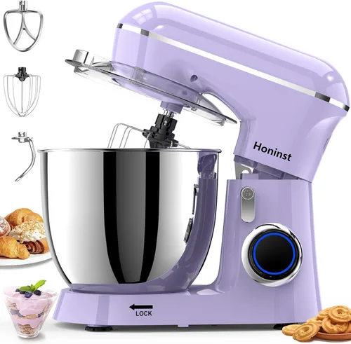 Vista 9 de Honinst Batidora de pie, 6.5 cuartos de galón de 10 velocidades con cabezal inclinable, batidora de cocina 3 en 1 con tazón, gancho para masa, Beige