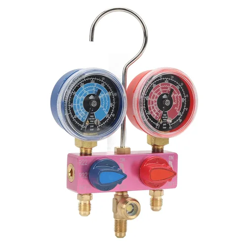 Manómetro de colector, mini medidor de presión refrigerante de fluoruro para refrigerante R22, R32, R410A, perilla de metal G1/4, herramienta de