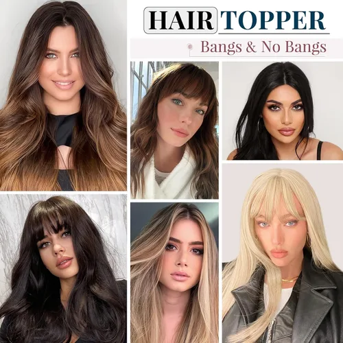 Vista 9 de Benehair Extensión de cabello humano con clip y flequillo fino, hecha a mano, base de seda, extensión de cabello liso y suave para mujeres, pérdida
