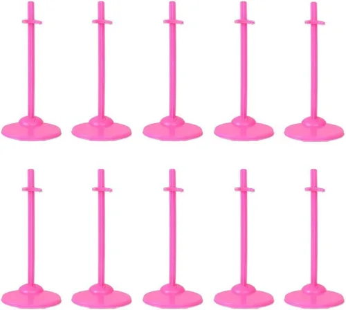 Vista 3 de 10 Pcs Doll Display Holders - Mini Stand for 11-13 Inch Dolls & Action Figures - Pink Rosa