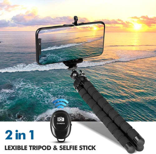 Vista 7 de Trípode para teléfono, trípode flexible para iPhone y cámara ajustable portátil con control remoto inalámbrico y soporte de clip universal, trípodes