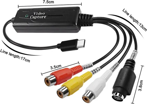 Vista 3 de XMSJSIY RCA AV a USB C Convertidor Tarjeta de Captura de Video Adaptador 1 Canal AV NTSC PAL Video S VideoCompuesto a USB Convertidor Video Audio