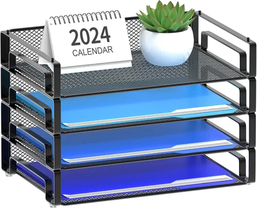 Samstar Paquete de 4 Bandejas Apilables para Cartas de Papel, Organizador de Archivos de Escritorio Clasificador de Papel para Carpetas de Tamaño