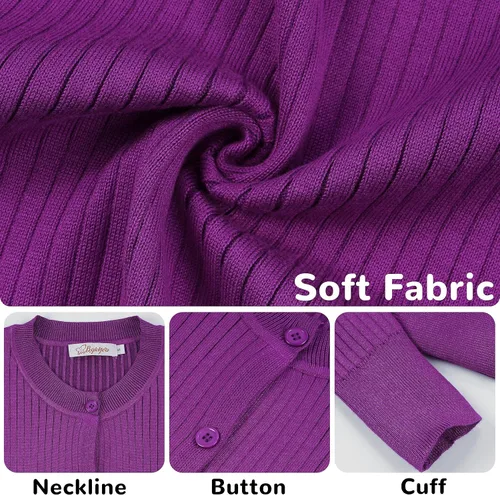 Vista 5 de Women's Crew Neck Long Sleeve Button Down Lightweight Open Front Knit Cardigan Sweater