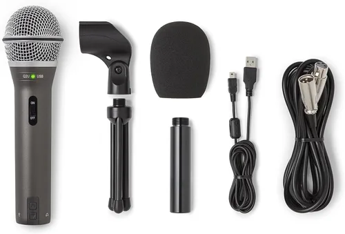 Samson Technologies Q2U - Paquete de micrófono dinámico para grabación y podcasting, USB/XLR (incluye clip para micrófono, soporte de escritorio,