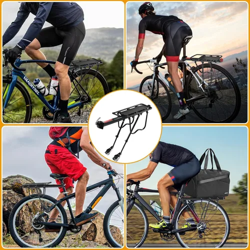 Vista 7 de Rear Bike Rack, Aluminum Alloy, Black, 160 lbs Load Capacity, Quick Release, Cycling Camping Touring