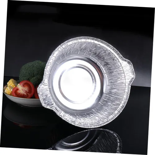 Vista 8 de Sartén de aluminio de Navidad con tapas, bandejas redondas de aluminio para mesa de nachos, recipiente para tartas, recipiente de papel de aluminio