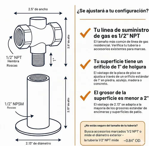 Vista 4 de Kit de válvula de gas para hoguera NPT de 1/2 pulgada Válvula de bola de latón macizo certificada CSA, brida de latón antiguo y llave de 3