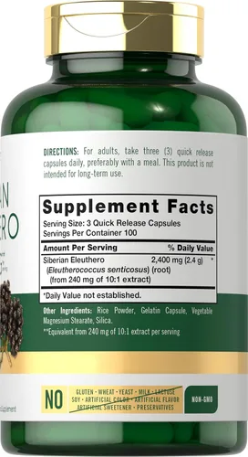 Vista 2 de Carlyle Siberian Eleuthero 300 cápsulas Fórmula sin OMG y sin gluten Ginseng siberiano Suplemento de hierbas tradicionales