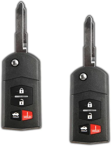 2 llaveros de repuesto KeylessOption para Mazda MX-5 Mazda 3 Mazda 6 2010, 2011, 2012, 2013, 2014, 2015, Mazda 3, Mazda 3, Mazda 6, 4 botones