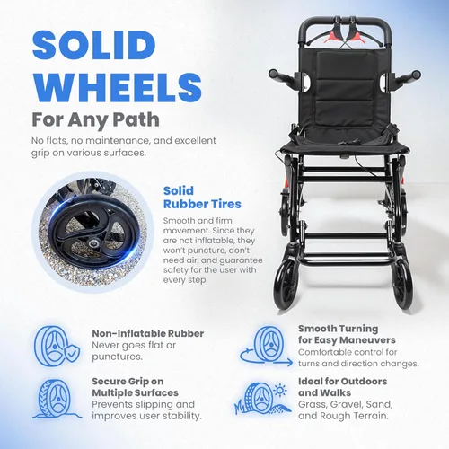 Vista 6 de Silla de ruedas de transporte, ligera, plegable, de 19 libras, asiento y refuerzo de mango, silla de transferencia para ancianos y discapacitados