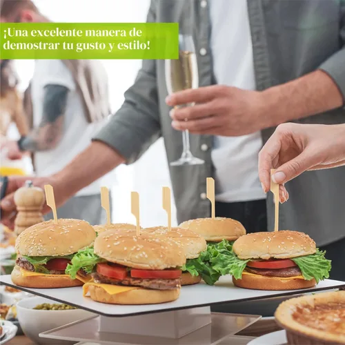 Vista 8 de FATLODA Palillos de Cóctel de Bambú de 3.5 Pulgadas [1200 PIEZAS] para Aperitivos, Brochetas de Madera Tipo Paleta, Palillos de Dientes Planos