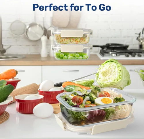 Vista 7 de YSSOA Recipiente de almacenamiento de alimentos para todas las temperaturas, recipientes de vidrio para preparación de comidas con tapas, sin BPA