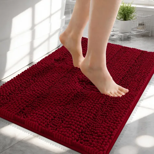 Vista 130 de OLANLY Alfombras de Baño Gruesas de 47 x 20 pulgadas, Extra Suaves Absorbentes de Chenilla a Rayas, Respaldo de Goma, Lavables y Secables a Máquina