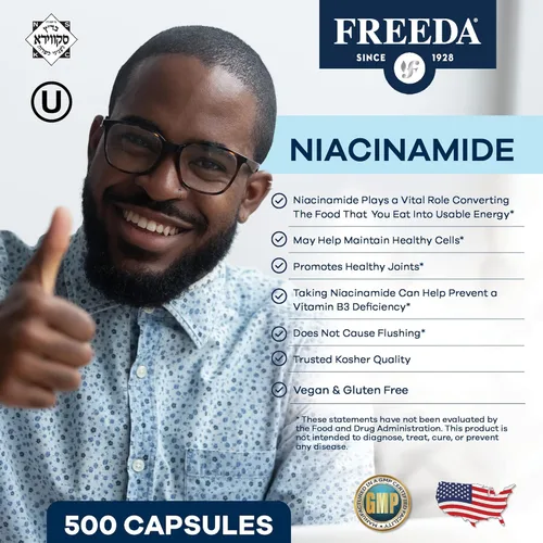 Vista 2 de Freeda Niacinamida - Vitamina B3 Niacinamida 250 mg - Fórmula vegetariana de niacina sin descarga - Vitaminas B3 Suplemento de niacina - Suplemento