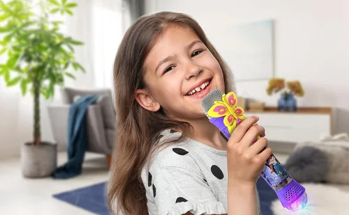 Vista 6 de eKids Disney Encanto - Micrófono de karaoke con altavoz Bluetooth, micrófono inalámbrico que se conecta a canciones de Disney a través de la función