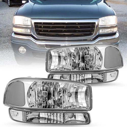 Vista 11 de SOCKIR 4 piezas de conjunto de faros delanteros compatible con GMC Sierra 1500 2500 3500 99-06/GMC Yukon 00-06 + conjunto de faros