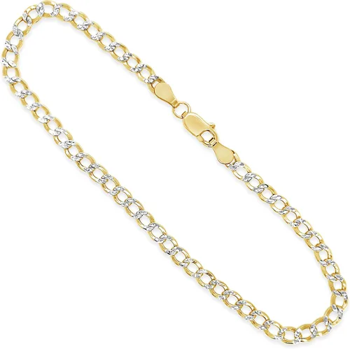 Real Pulsera tobillera de playa de eslabones cubanos de oro de 10 quilates (amarillo y blanco) de 0.138in, 10 pulgadas para mujer, 10 inches, Metal