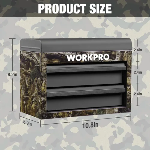 Vista 2 de WORKPRO Caja de herramientas mini de metal, cajón superior que contiene dos cajones con guías de rodamientos de bolas, forros de cajones de PVC