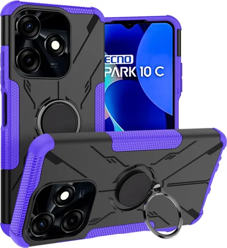 Vista 2 de Funda para Tecno Spark 10C, funda giratoria de 360, doble capa, a prueba de golpes, para Tecno Spark Go 2023, color morado