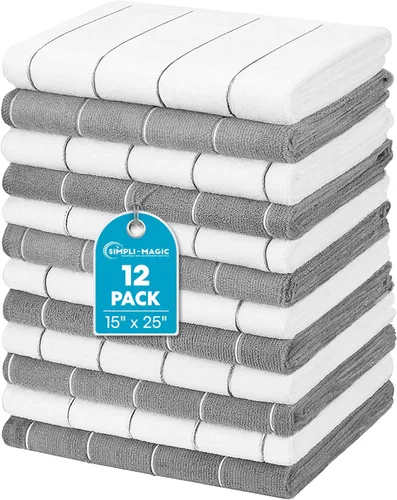 Vista 5 de Simpli-Magic 79282 Toallas de cocina de microfibra, color marrón piedra/blanco, 15 x 25 pulgadas, paquete de 12