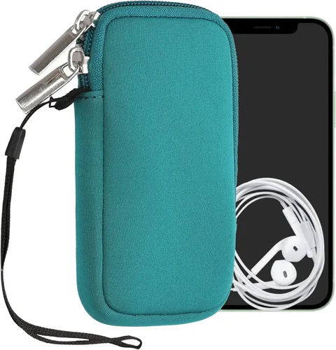 Vista 106 de kwmobile Bolsa de neopreno para teléfono tamaño XL - 6.7/6.8 pulgadas - Funda universal para celular con cremallera, correa para la muñeca, amarillo