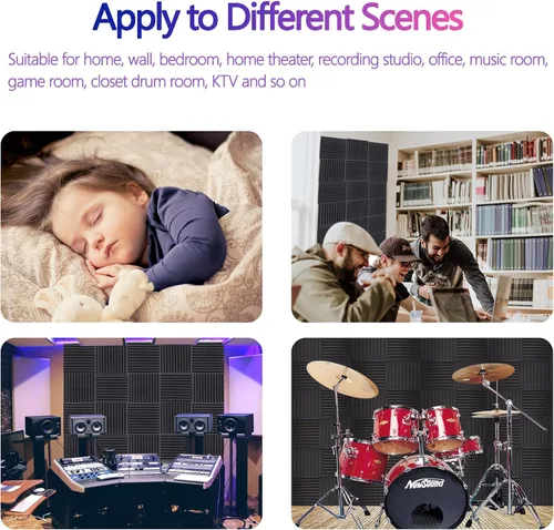 Vista 6 de Paneles de espuma acústica, paquete de 12 paneles de sonido Pirámide Saiqiang de 2" x 12" x 12" pulgadas, reducción de ruido para paredes, espuma