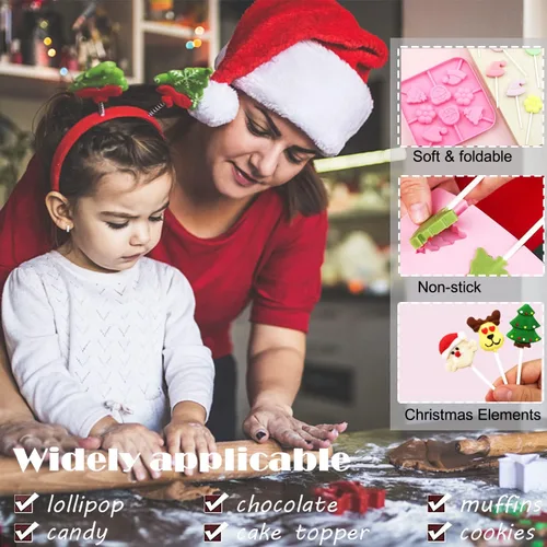 Vista 6 de Juego de 303 moldes de piruleta de Navidad, molde de caramelo de Navidad, alce, Papá Noel, muñeco de nieve, copo de nieve, sombrero de Navidad
