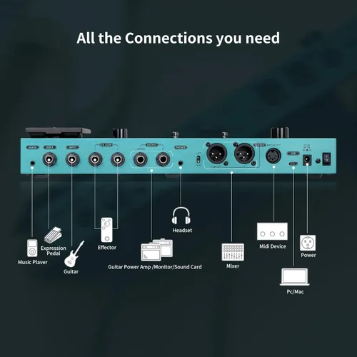 Vista 7 de FLAMMA FX200 - Procesador multiefectos con batería, pantalla táctil LCD de 5" programable, puerto MIDI, amplia E/S, grabación de audio USB, 58