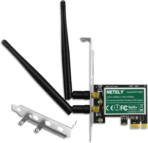 NETELY Wireless N Dual Band 600Mbps 2-Stream PCIE WiFi Adapter for Desktop PCs, PCIE WiFi Card, 2.4GHz 300Mbps and 5GHz 300Mbps, Qualcomm Atheros
