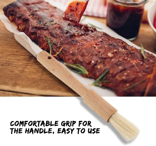 Vista 4 de Cepillo de repostería para hornear brocha con mango de crin y madera dura, cepillo de aceite culinario para barbacoa, crema, parrilla, salsa
