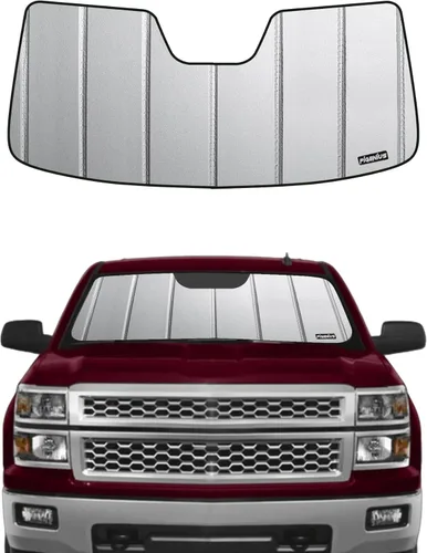 Vista 14 de Pigenius Parasol para parabrisas para Chevy Silverado/GMC Sierra 1500 2007-2013, 2500 3500 HD 2007-2014, acabado de cuero gris premium