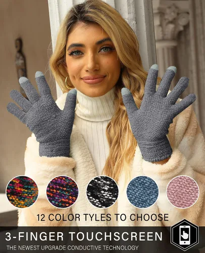 Vista 5 de FZ FANTASTIC ZONE Womens Winter Touchscreen Gloves for Cold Weather, Chenille Warm Knit Gloves