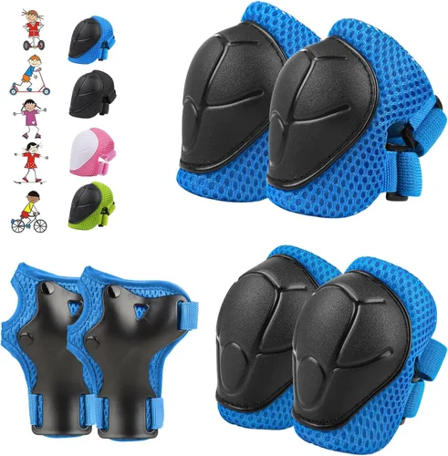 Vista 11 de WayEee Juego de 6 piezas de equipo de protección para niños, rodilleras para niños de 3 a 14 años, rodilleras y coderas para niños pequeños, juego
