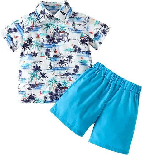 Conjunto de pantalones cortos para bebé y niño, camisa de manga corta con botones y pantalones cortos sólidos para el verano