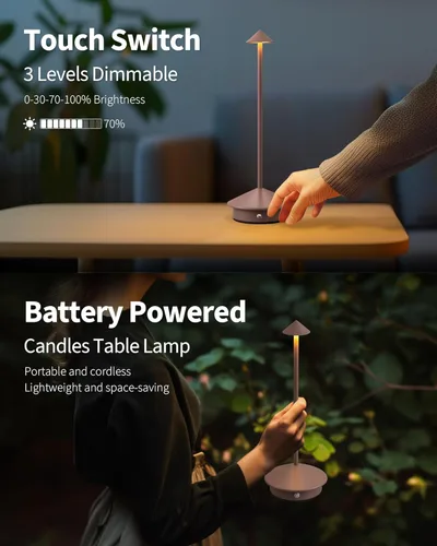 Vista 4 de Juego de 2 lámparas de mesa modernas inalámbricas, lámparas LED de escritorio portátiles, iluminación con batería recargable de 5000mAh