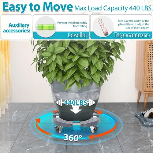 Vista 4 de VANCASTLE Soporte para plantas con ruedas, base de rodillo para plantas de alta resistencia ajustable de 15 a 22 pulgadas, base de rueda Palnt 440