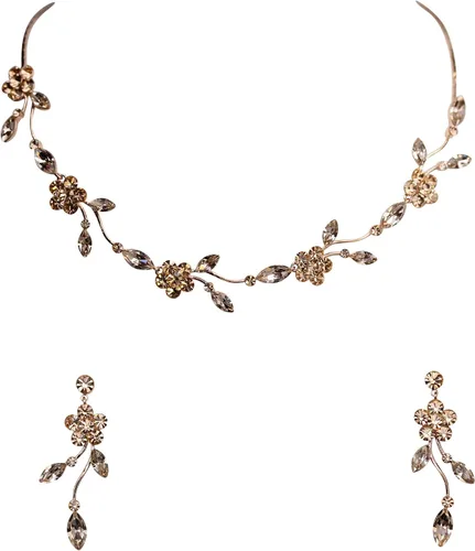 Vista 42 de Faship - Juego de collar y aretes con cristales de imitación florales AB
