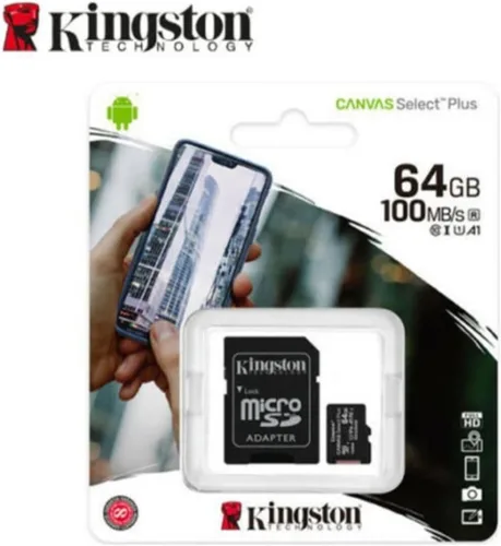 Vista 3 de Kingston Tarjeta microSDXC Canvas Select Plus de 64 GB Hasta 100 MB/s A1 Clase 10 UHS-I con adaptador SDCS2/64GB