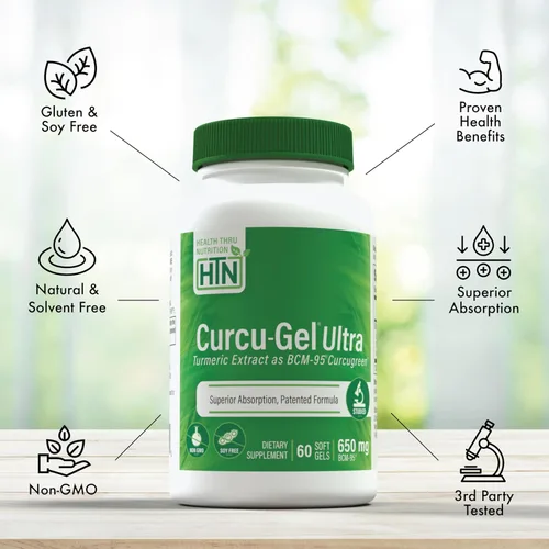 Vista 4 de Curcu, gel ultra de 0,018 oz, BCM-95 realza la absorción de la curcumina, HTN0210, 60