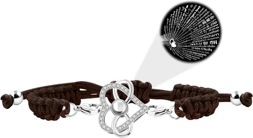 Vista 12 de Pulsera con texto en inglés "I Love You" en 100 idiomas, pulseras de proyección de corazón, cuerda trenzada ajustable, regalos de amor para mamá